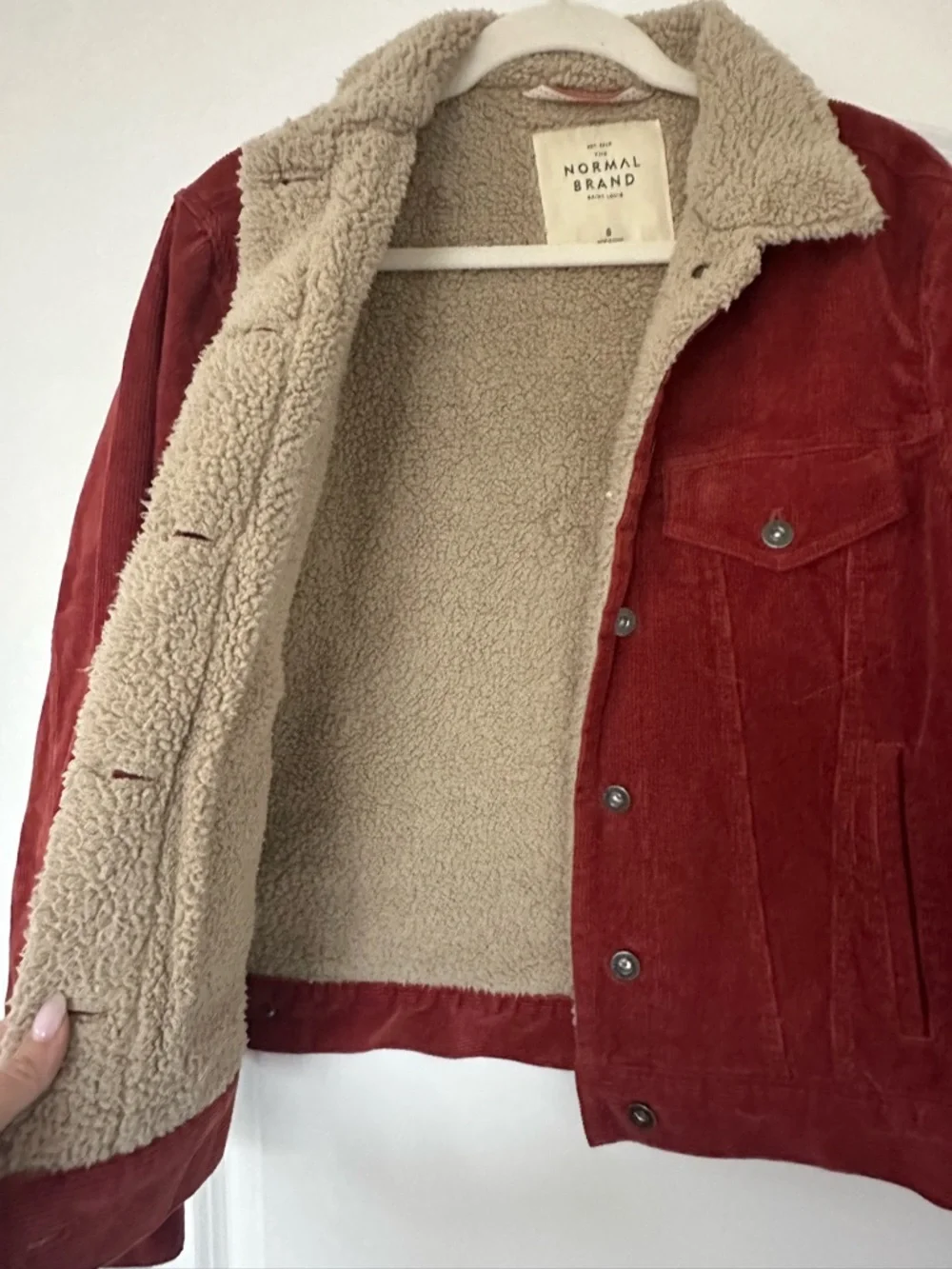 The Normal Brand Corduroy Sherpa-Lined Barn Jacket in Rust Red - Picture 4 of 5